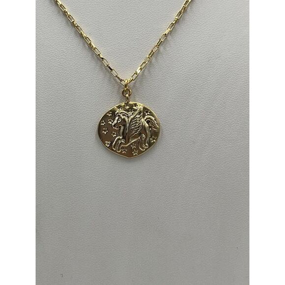 Shashi Designer Magical Pegasus Coin Charm 18K Gold Plated Long Necklace USA - Picture 12 of 12